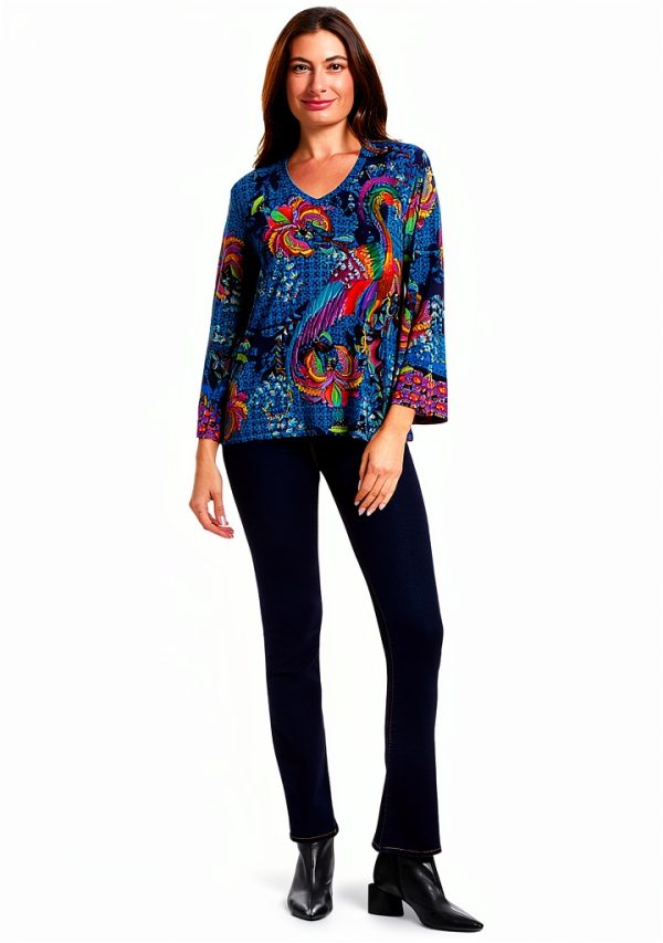 Johnny Was Women's Janie Favorite V-Neck Kimono Sleeve Tee in Thalassa-4