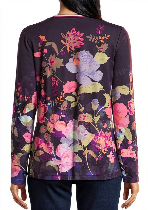 Johnny Was Janie Favorite Long Floral Tee - Purple V-Neck XL-5