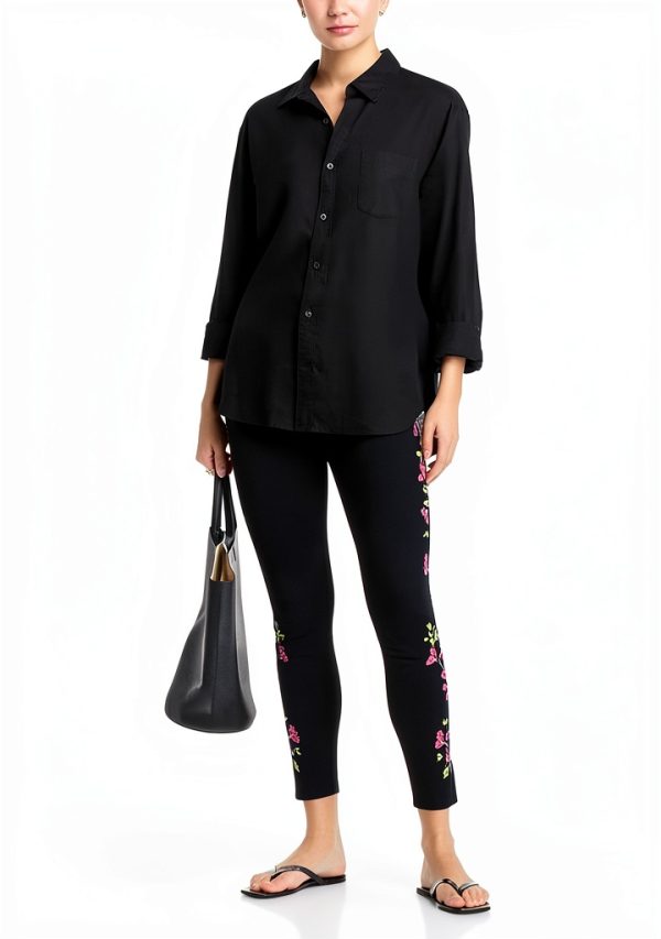 Johnny Was Maddy Leggings Cotton Floral Embroidered Black Legging-1