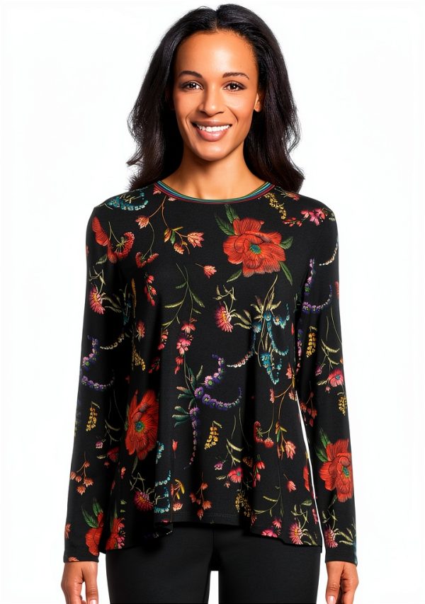 Johnny Was Women Janie Long Sleeve Crew Neck Tee Mayra Schiffli-0