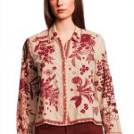 Women's Open Neck Shirt by Johnny Was Aquijio Printed Woven Blouse-0
