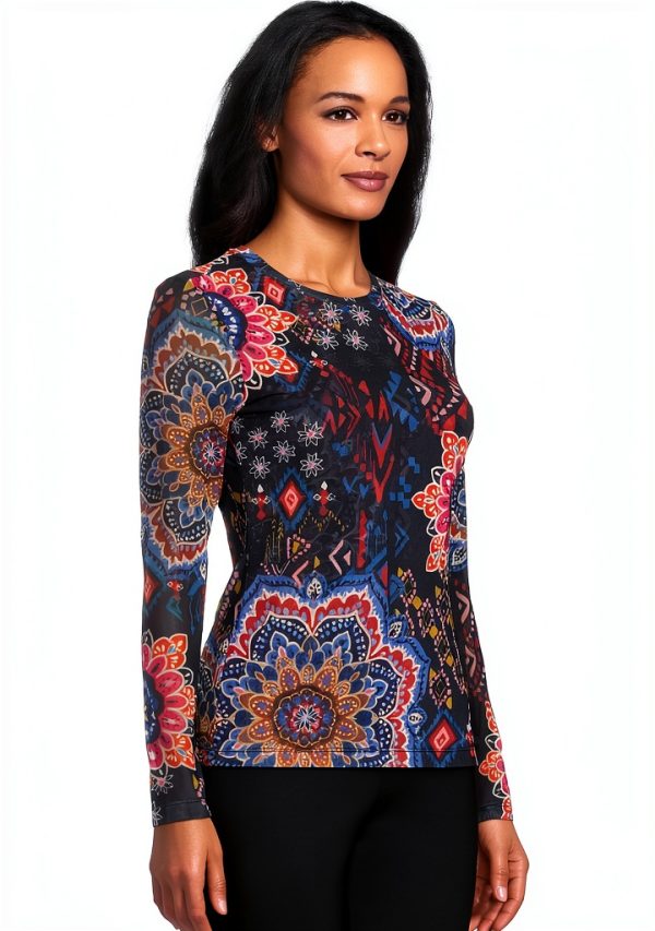 Women's Natalie Long Sleeve Mesh Tee Johnny Was – Padma Color, X-Large-1