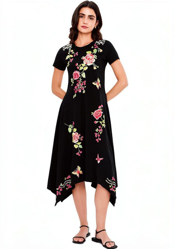 Johnny Was Women Handkerchief Hem Knit Dress Black Medium-1