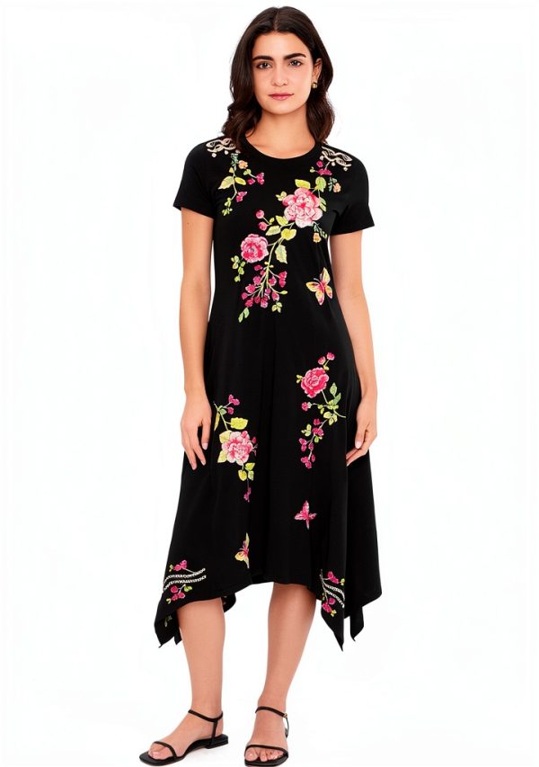 Johnny Was Women Handkerchief Hem Knit Dress Black Medium-0