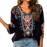 LauraKlein Women Mexican Embroidered Shirt for Women Bohemian Style Top Blouse 3/4 Sleeve Summer Casual Tunics-0