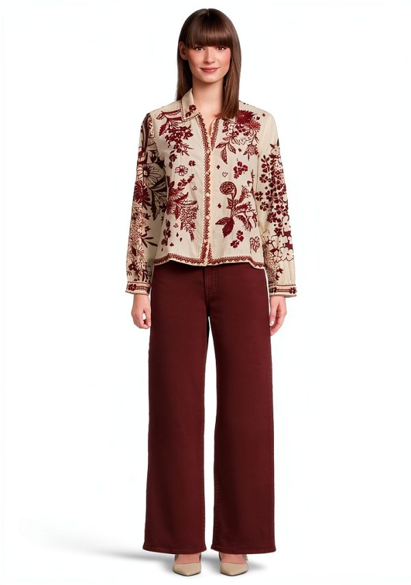 Women's Open Neck Shirt by Johnny Was Aquijio Printed Woven Blouse-4