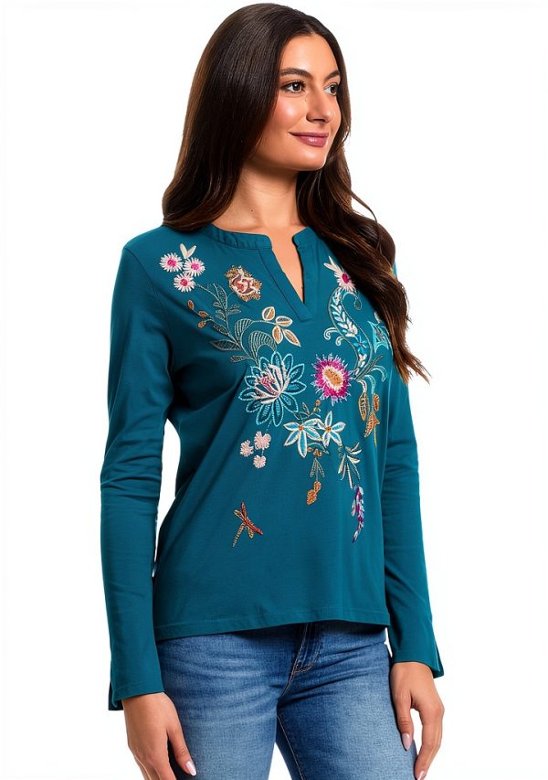 Women's Split Jersey Tee by Johnny Was Deep Lake T Shirt-1