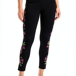 Johnny Was Maddy Leggings Cotton Floral Embroidered Black Legging-0