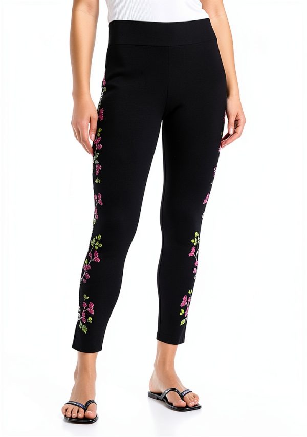 Johnny Was Maddy Leggings Cotton Floral Embroidered Black Legging-0