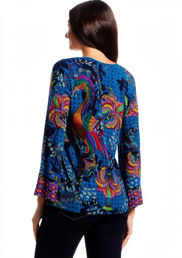 Johnny Was Women's Janie Favorite V-Neck Kimono Sleeve Tee in Thalassa-2