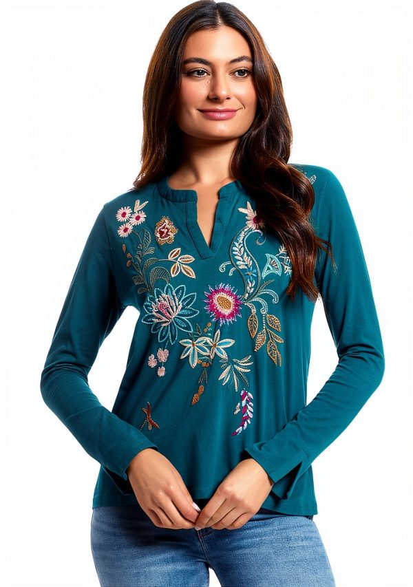 Women's Split Jersey Tee by Johnny Was Deep Lake T Shirt-0