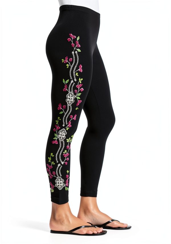 Johnny Was Maddy Leggings Cotton Floral Embroidered Black Legging-3