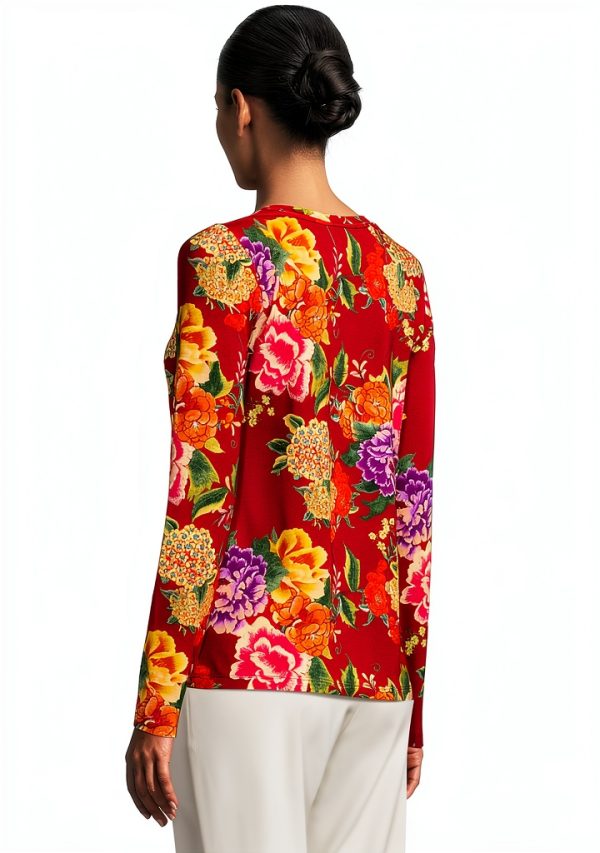 Women Long Sleeve V Neck Tee by Johnny Was Ryuu Flower X Large-2