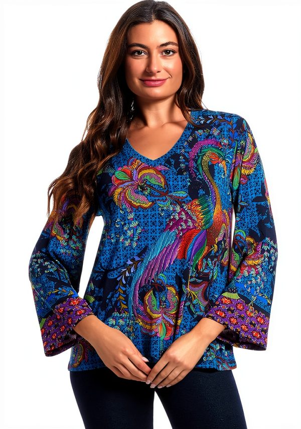 Johnny Was Women's Janie Favorite V-Neck Kimono Sleeve Tee in Thalassa-0