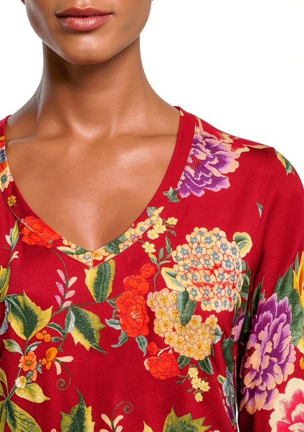 Women Long Sleeve V Neck Tee by Johnny Was Ryuu Flower X Large-3