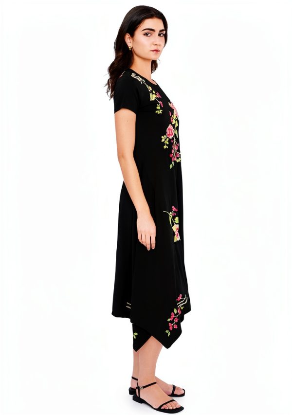 Johnny Was Women Handkerchief Hem Knit Dress Black Medium-2