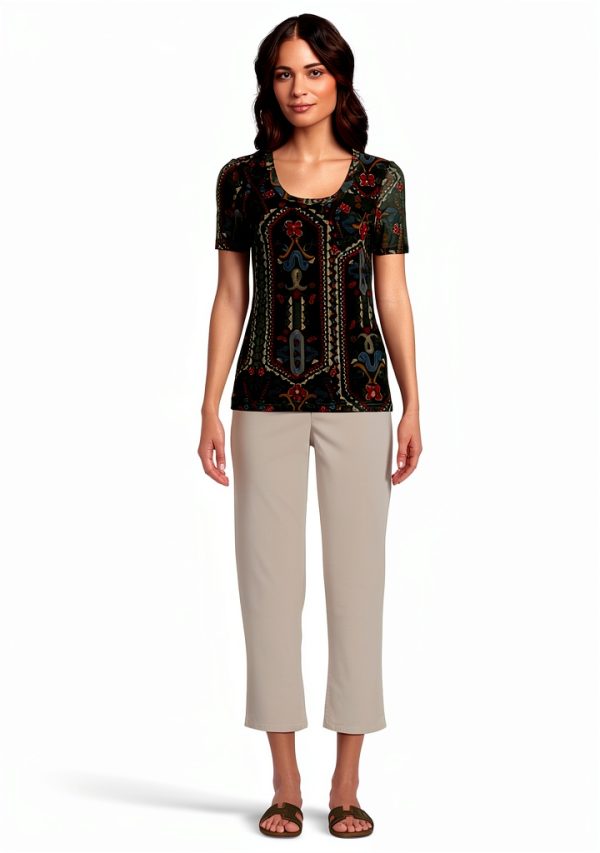 Johnny Was Women's Nanette Short Sleeve Mesh Tee Skylar Bloom-4