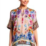 Women's Louella Blouse by Johnny Was Silk Print Deco Scarf-0