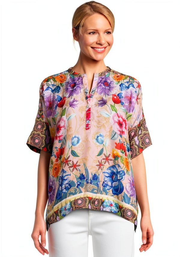 Women's Louella Blouse by Johnny Was Silk Print Deco Scarf-0